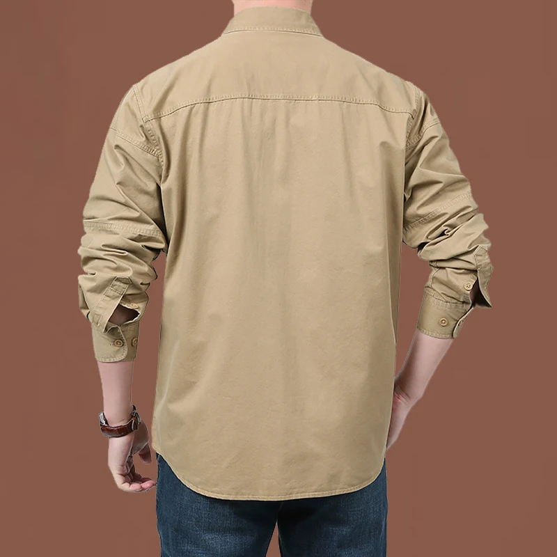 Macacão de algodão masculino Manga comprida Camisa Conforto e durabilidade para trabalho e lazer Peça versátil para atividades ao ar livre e uso diário — foto 4