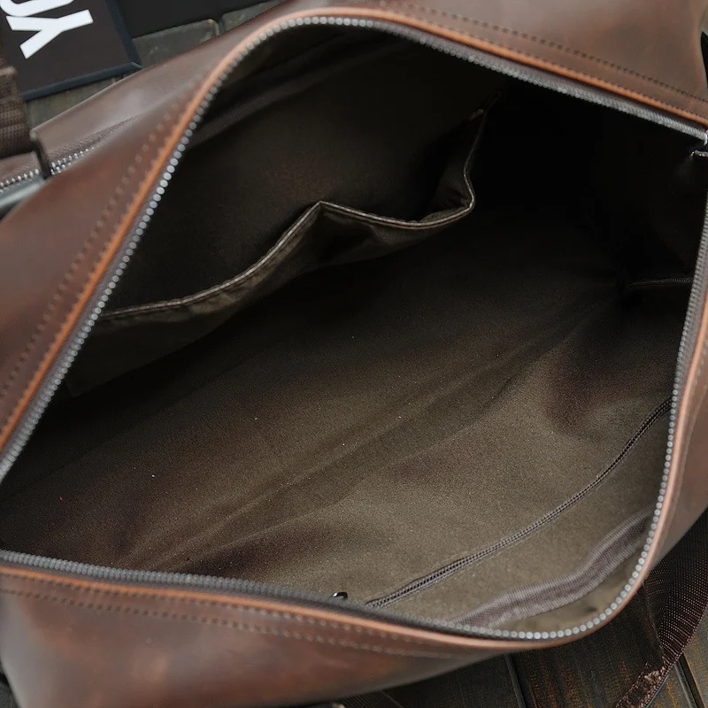 Bolsa masculina de couro Crazy Horse clássica, transversal casual, portátil de viagem, grande capacidade para homens. — foto 4