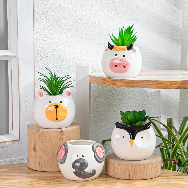 1PC Creative Cartoon Animal Ceramic Plant Pots Mini Flower Pot for Plants, Great for Home and Office Decoration adding C — photo 5
