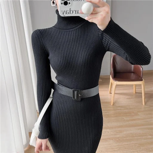 Title 10, French Style Turtleneck Base Inner Knitted Dress