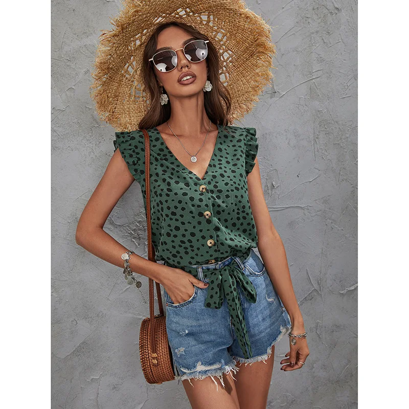 European And American V-neck Slim-fit Slimming Green Top — photo 3