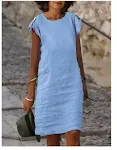 Damesmode mouwloze ronde hals midjurk van katoen en linnen in meerdere kleuren, perfect voor de zomer, licht en luchtig. — foto 4