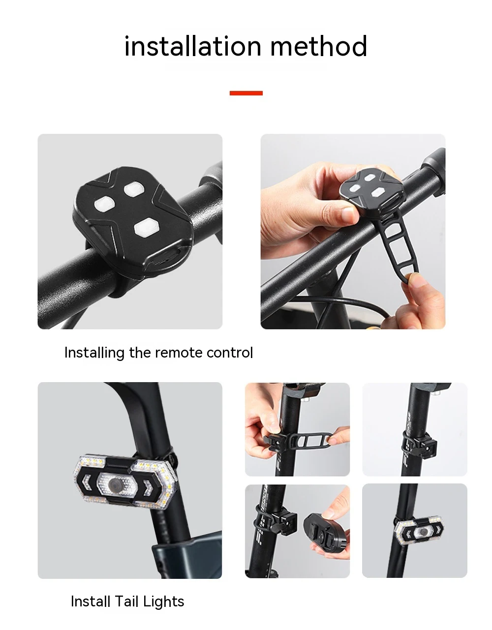 Farol traseiro com pisca controle remoto Carregamento USB À prova d'água Sinalização segura para bicicleta Fácil instalação e uso Ande com tranquilidade. — foto 9