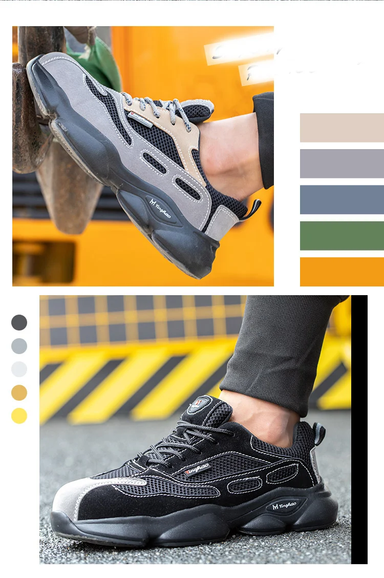 Chaussures de sécurité respirantes pour hommes, anti-écrasement, anti-perforation, antidérapantes, protection optimale au travail. — photo 6