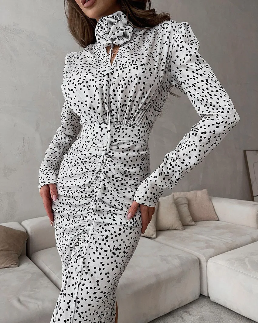Title 17, French Style Polka Dot Fashionable Deep V-neck ...