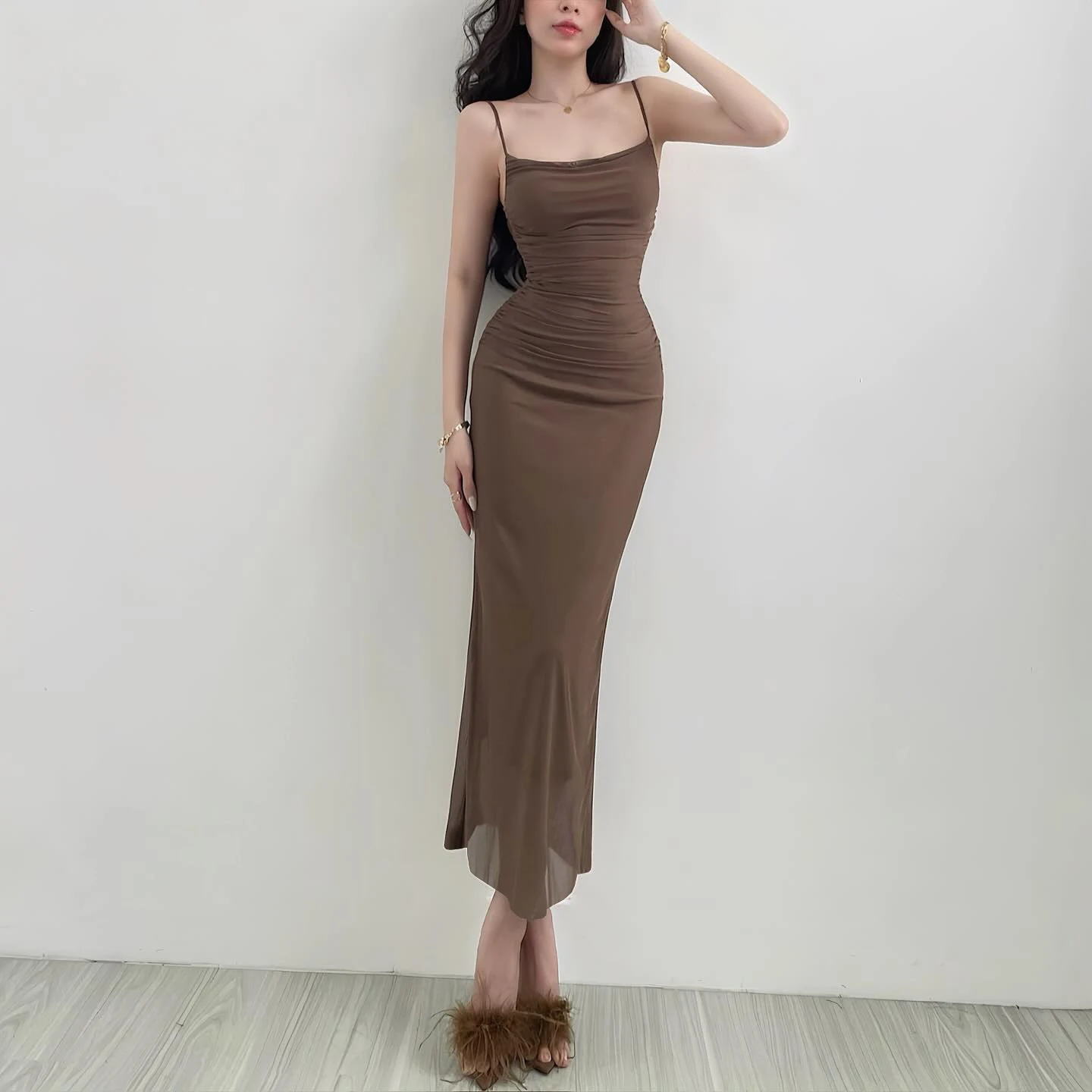Title 2, Schede Mode Bretels Mesh Slim Fit Jurk Dames