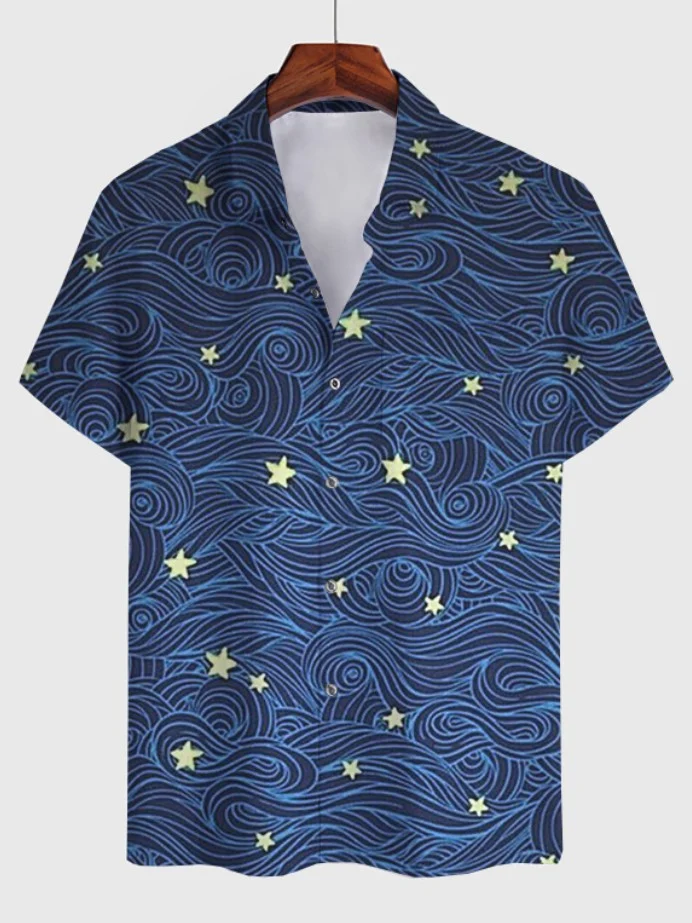 Heren casual vest in grote maten met print en korte mouwen. Europese en Amerikaanse stijl voor een relaxte en modieuze look. — foto 9