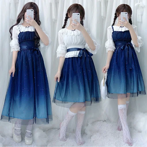 Title 16, Japanese Style Soft Girl Skirt Lolita Starry Sk...