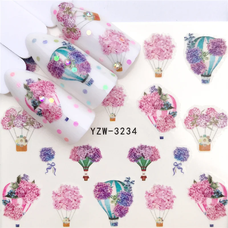 Title 9, Flower hot air balloon nail art watermark stick...