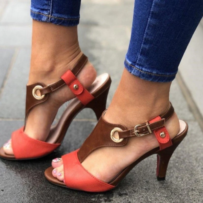 Title 4, Buckle open toe peep toe thin mid heel sandals....