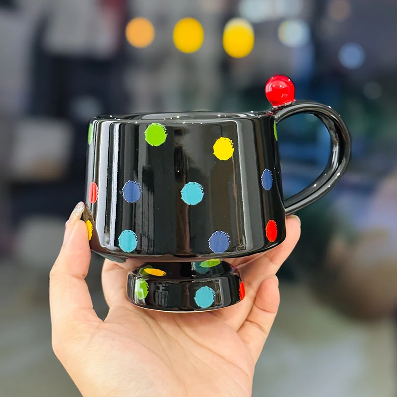 Title 7, Creative Hand-painted Polka Dot Ceramic Mug Ret...