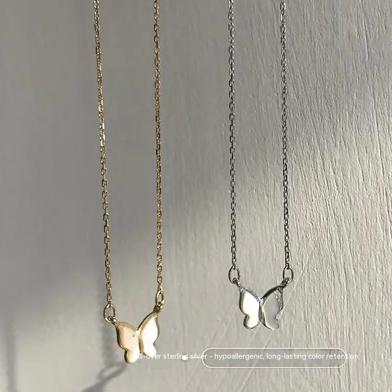 Title 4, S925 verzilverde witte schelp vlinder hanger ke...