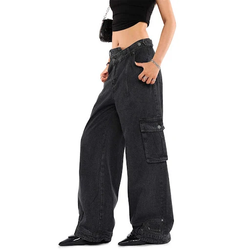 Title 3, Retro Deconstructed Oblique Placket Wide-leg Wo...