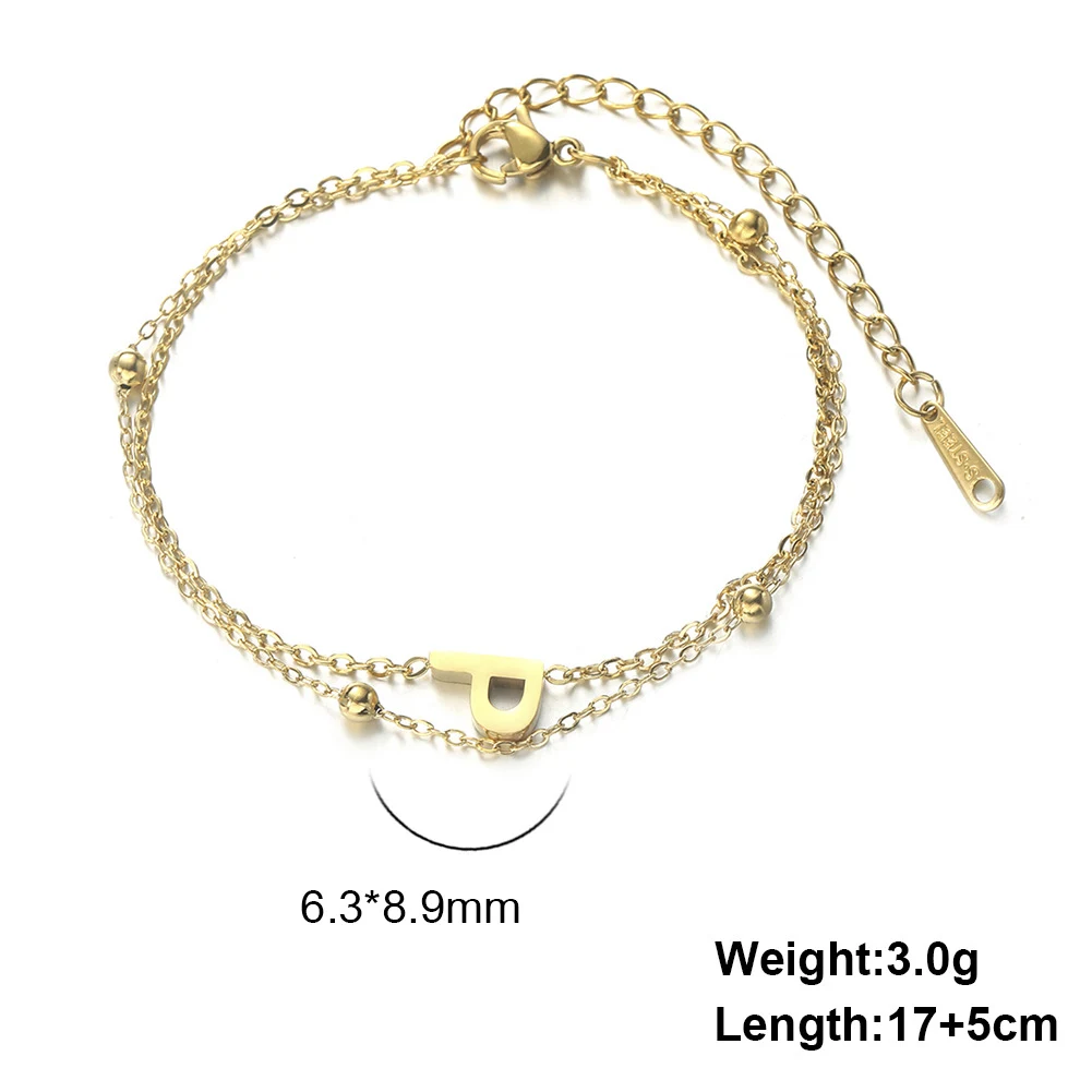 Pulseira com pingente de 26 letras em aço titânio cortado, corrente dupla, design elegante e resistente. Um acessório perfeito e presente ideal. — foto 27