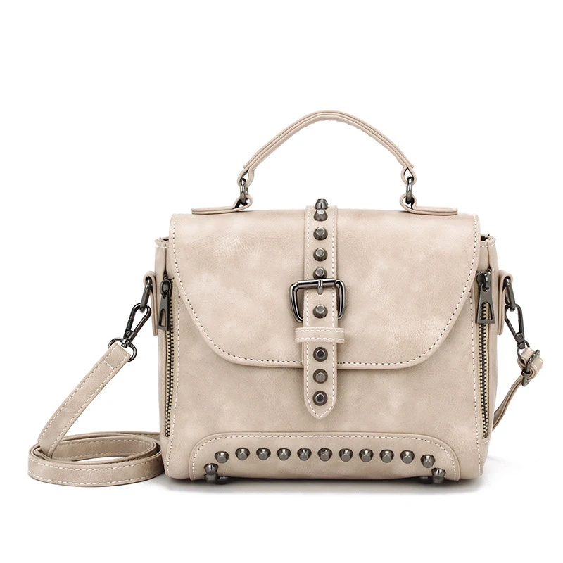 Bolsa de moda com rebites, zíper duplo, retrô, alça única de ombro e bolsa de mão, ideal para um visual estiloso e prático. — foto 7