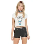 Camiseta estampada curta e gola redonda com corte de umbigo — foto 2