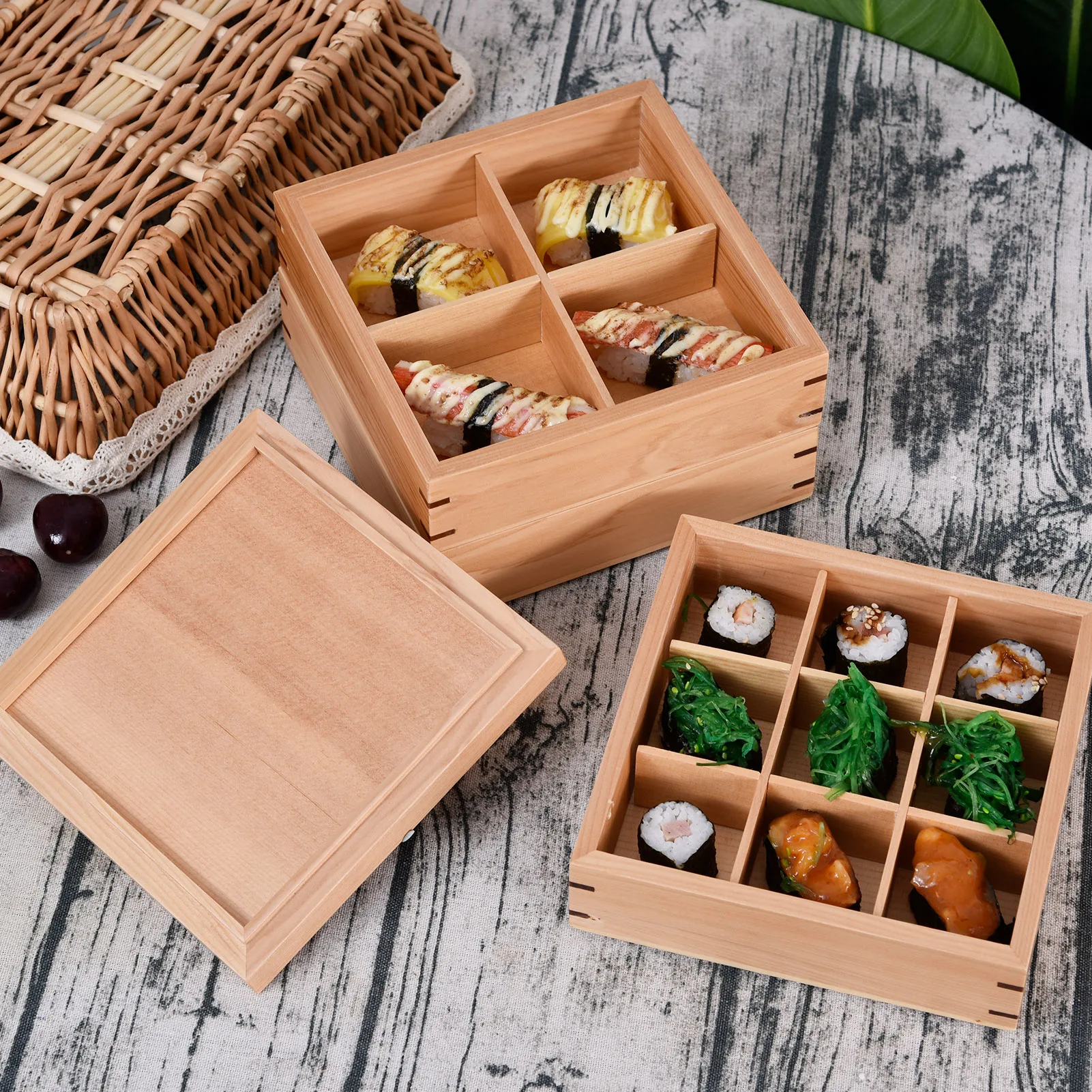 Title 2, Japanese-style Bento Wood Sushi Hierarchical Di...