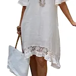 Vestido oco de manga curta com babados de renda branca — foto 4