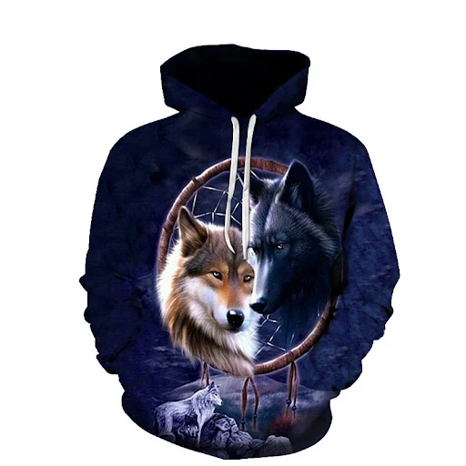Title 2, Hoodie 3D impressão digital dupla cabeça lobo s...