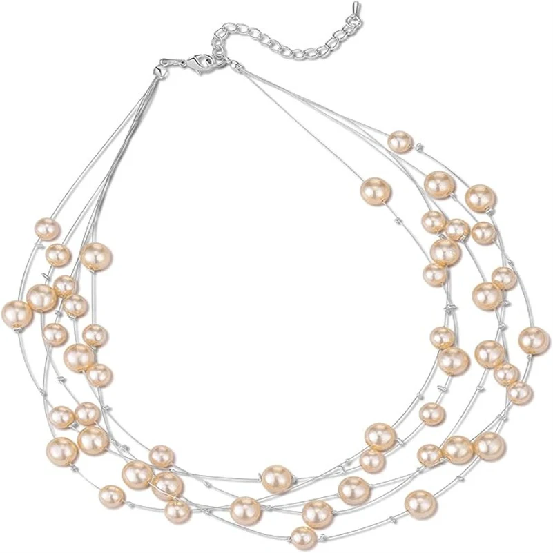 Colar de pérolas multicamadas Design sofisticado luxuoso entrada francesa elegância e requinte para looks especiais. — foto 18