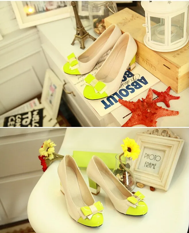 Title 11, Sweet bow color matching thick heels large size...