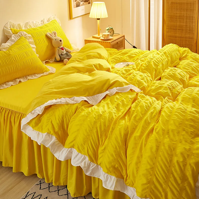 Title 8, Jogo de cama princesa branco seersucker, renda,...