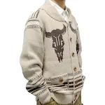 Men's Casual Fashion Vintage Jacquard Knitted Jacket Long-sleeved Lapel Button Sweater. A stylish and comfortable sweate — photo 9