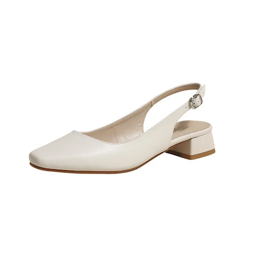 Title 3, Leather Backless Shoes Chunky Heel Soft Leather...