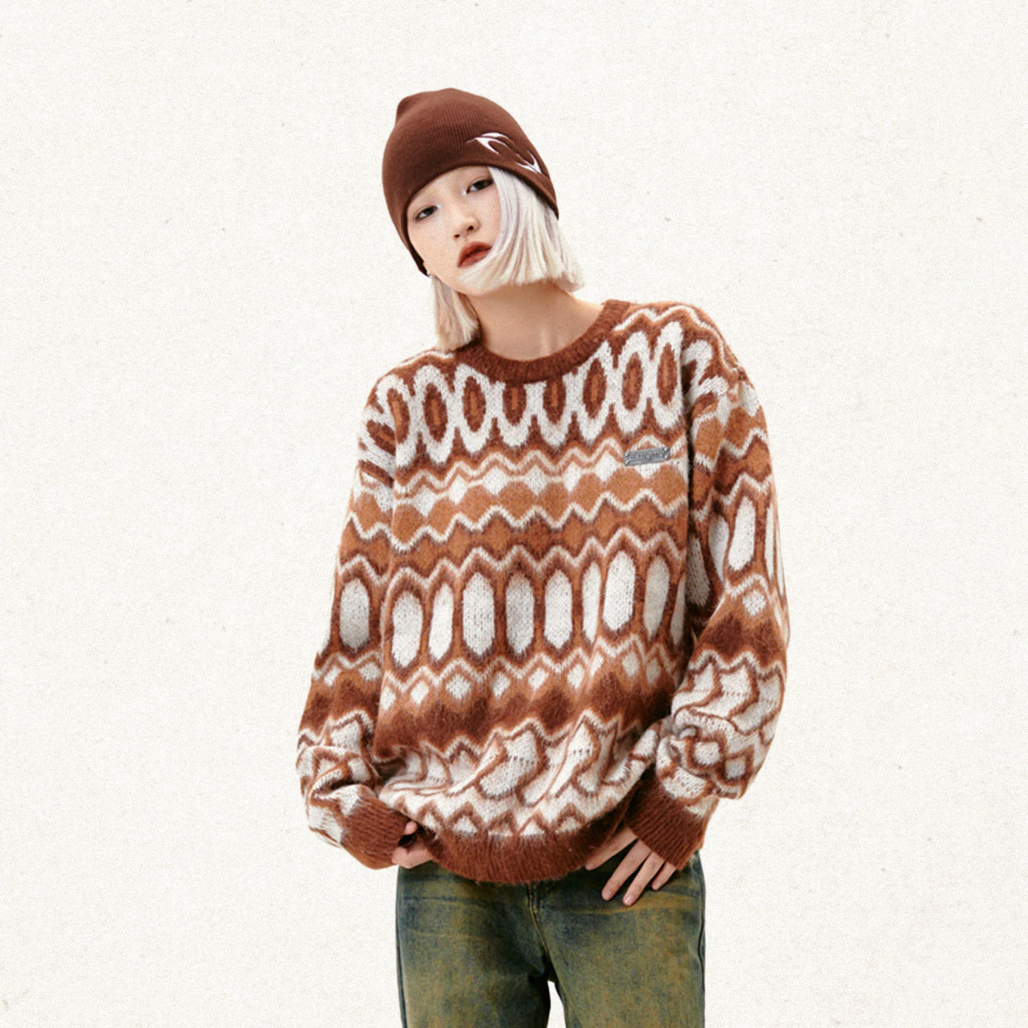 Title 7, Street Retro Striped Round Neck Sweater for Men...