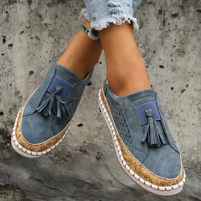 Title 6, Womens Tassel Shoes, Color Matching Round Toe ...