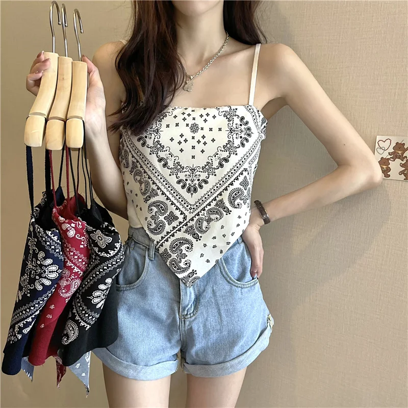 Title 5, Retro Silk Scarf Irregular Knitted Sling Top, o...
