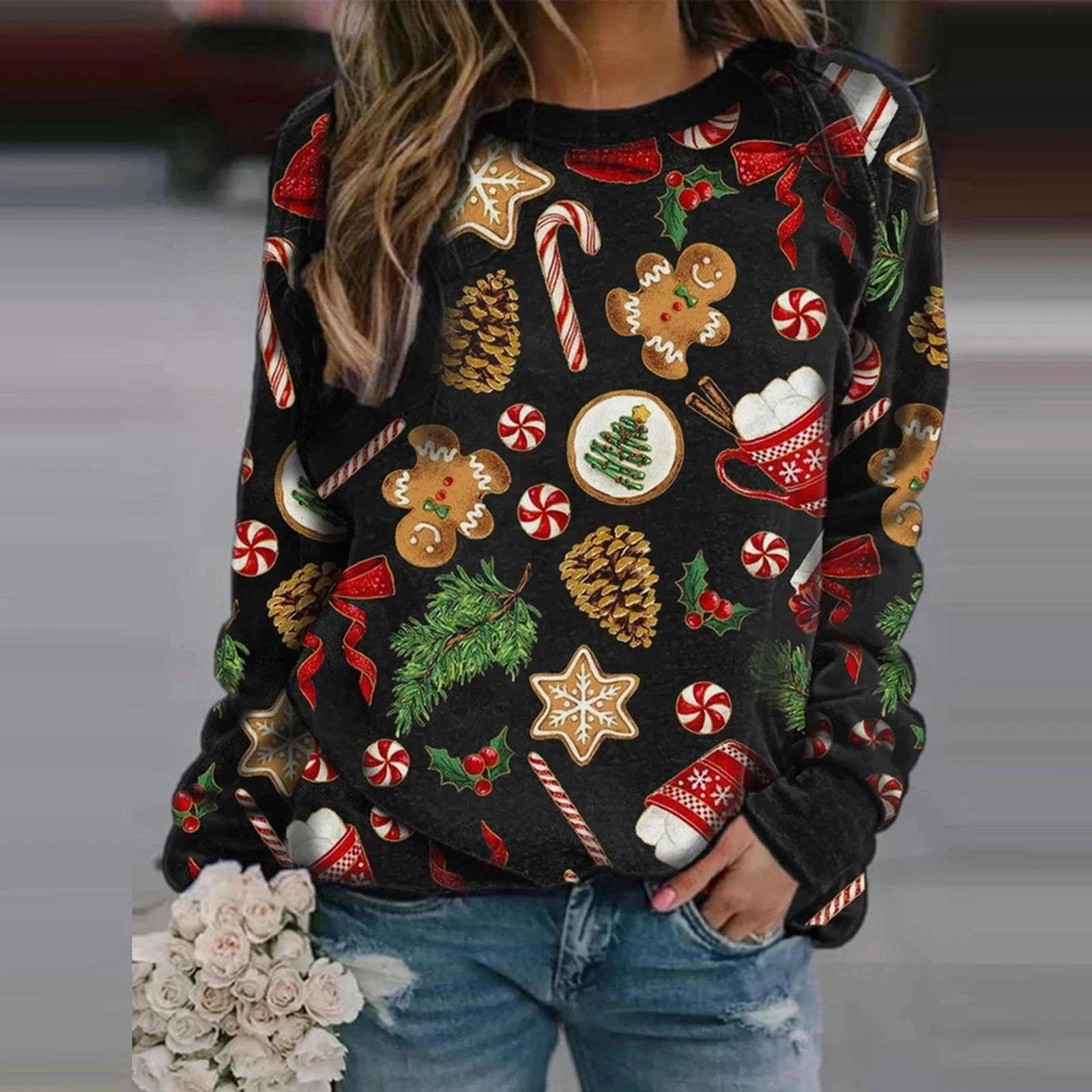 Title 8, Womens Printed Round Neck Long Sleeve Casual S...