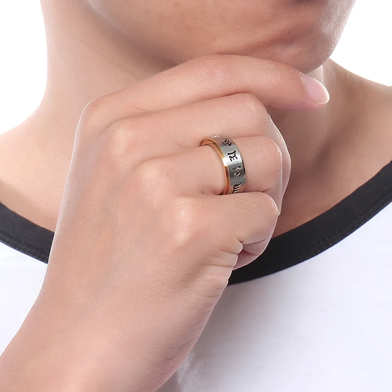 Anel Giratório de Aço Inoxidável 8MM com Mantra de Seis Palavras Experimente Serenidade e Elegância com Este Anel Exclusivo — foto 5
