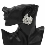 Conjunto de brincos e anel geométricos femininos com diamantes completos, um acessório de moda versátil e elegante para complementar seu look. — foto 3