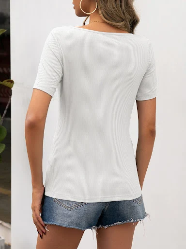 Title 3, Solid Color Cutout Short Sleeve Slim Fit Pullov...