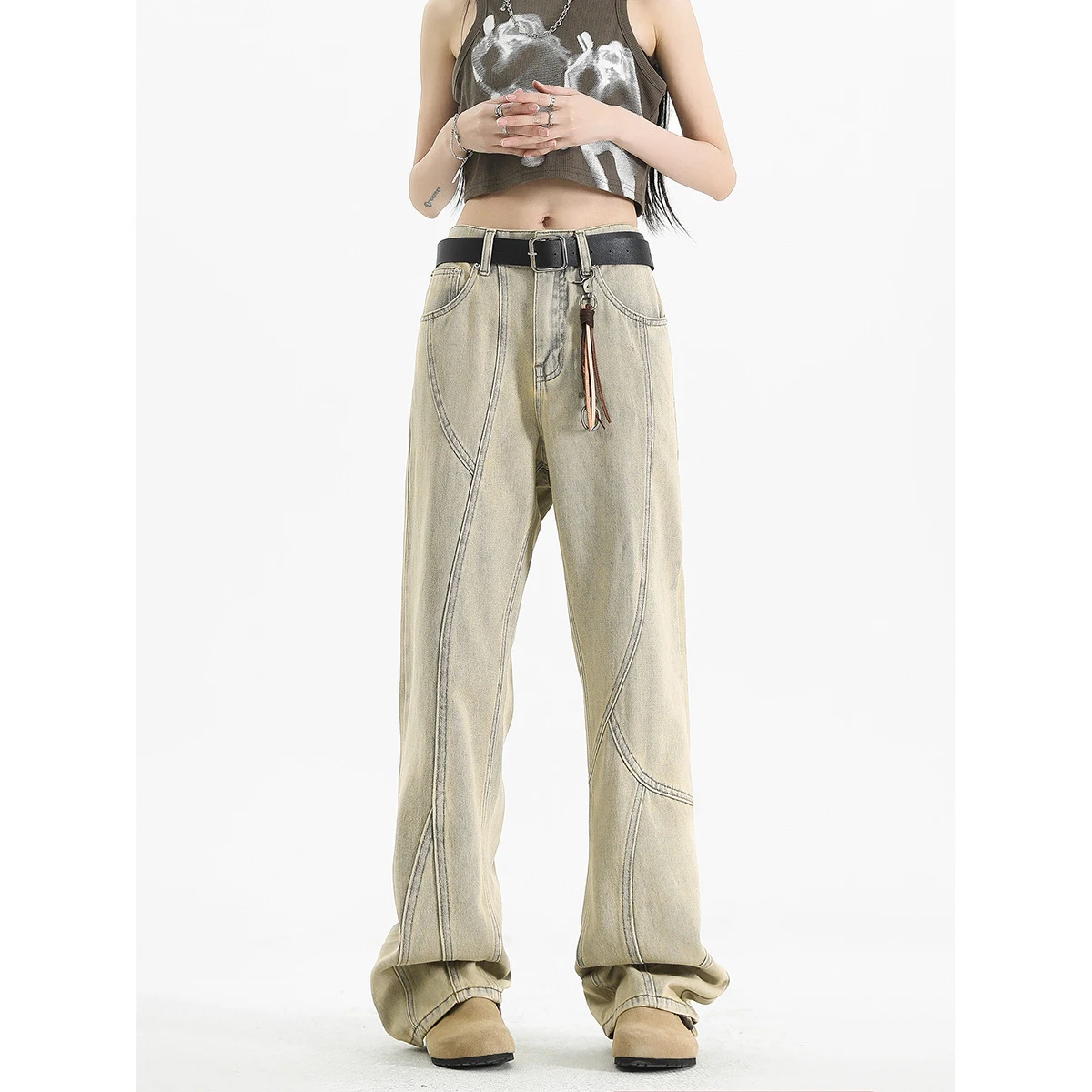 Title 2, Gele moddergeverfde jeans voor heren, casual en...