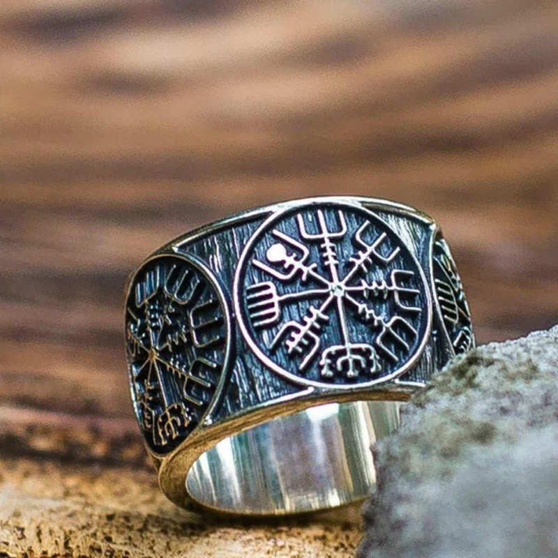 Anel de runas escandinavas masculino Alloy, design nórdico com símbolos históricos, ideal para expressar estilo e personalidade única. — foto 6