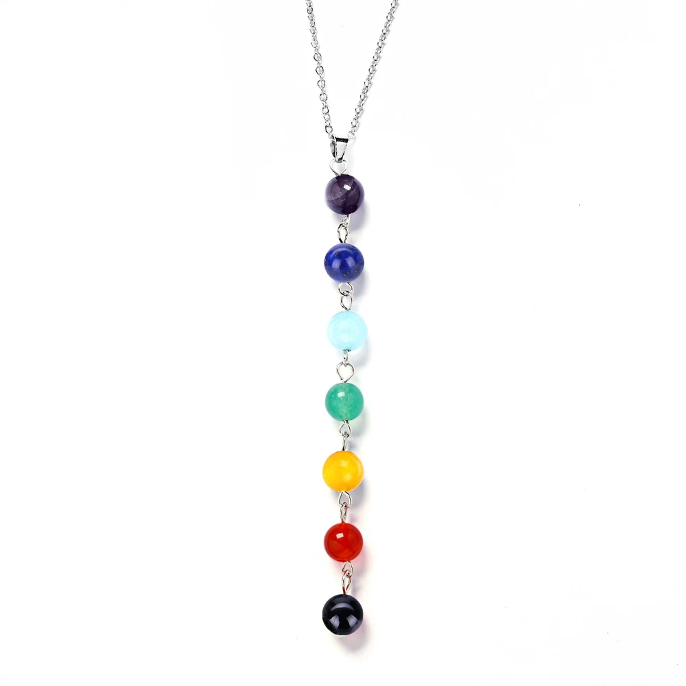 Colar PINKSEE com pingente de pedra natural colorida, 7 contas de obsidiana, joia marcante, presente perfeito. — foto 2