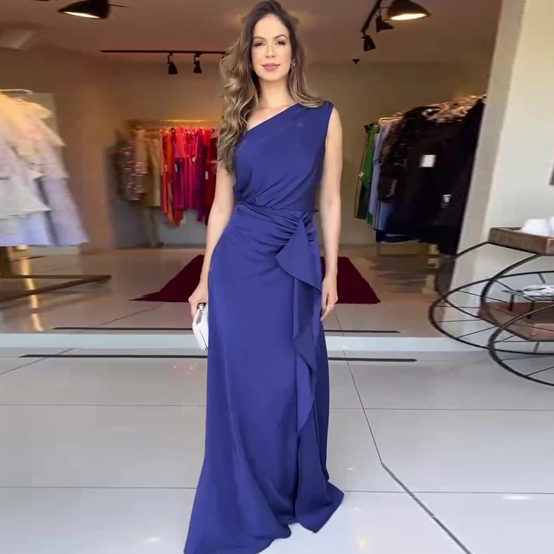Elegant Slim-fit Dress with Pure Color, Diagonal Collar, and Cinched Waist. Perfect for formal events, parties, and crea — photo 1