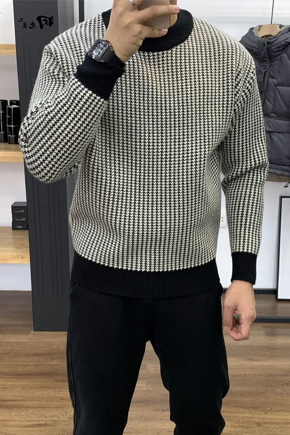 Round Neck Base Slim Fit Pullover Thick Plaid Sweater, offering comfort and style. Perfect for daily wear, keeping you w — photo 13