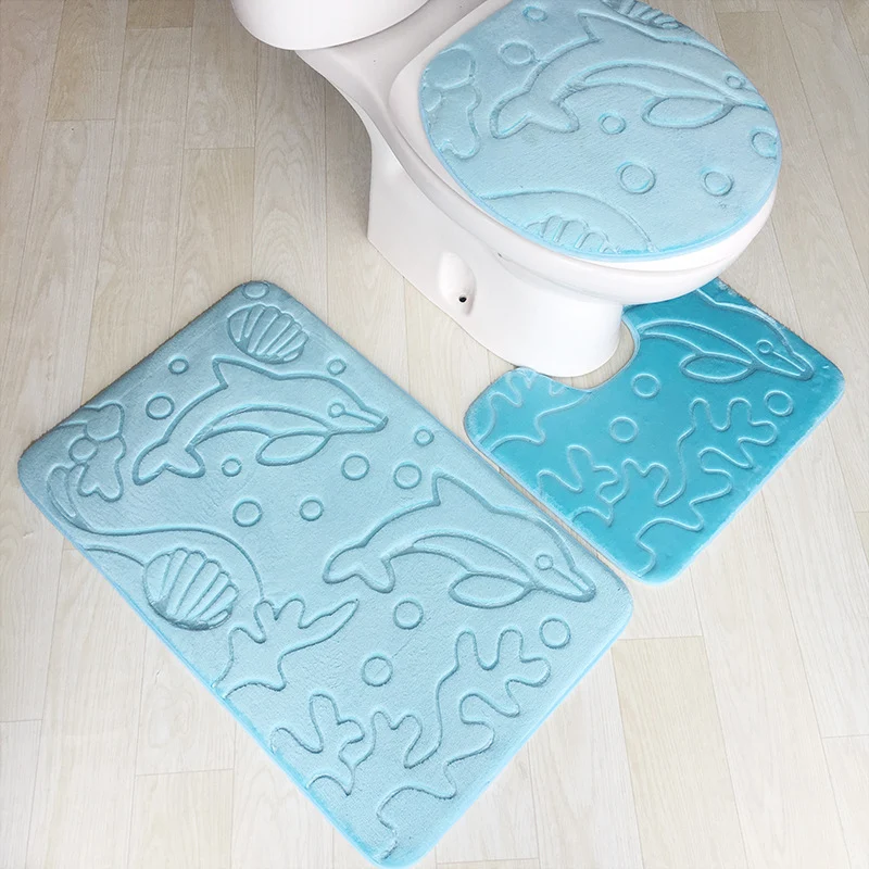 Pebble flanel kabartmalı banyo paspası üçlü set, yumuşak ve emici, konforlu ve güvenli bir banyo için. Şık banyo aksesuarı. — Fotoğraf 8