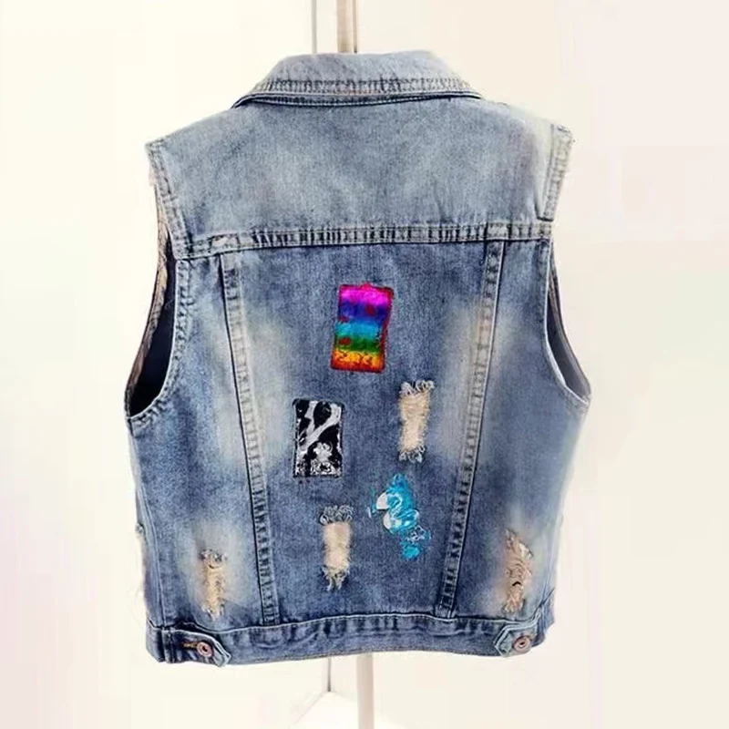 Title 4, Colete jeans curto e slim feminino Personalizad...