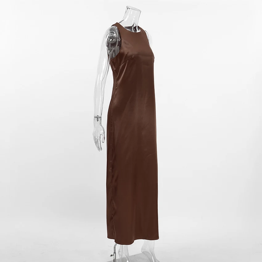 Title 2, Silk-like Satin Surface Round Neck Vest Dress
