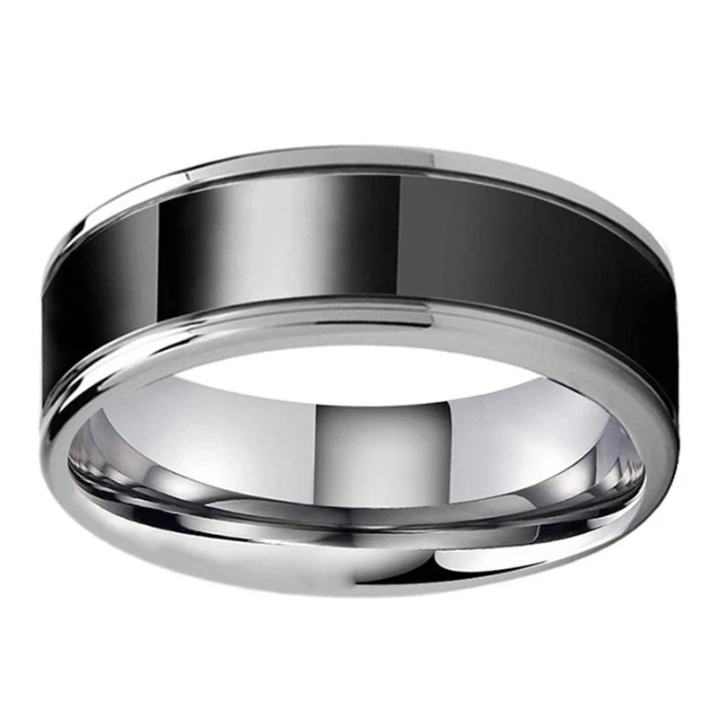 Anel de aço de tungstênio preto para homem. Sofisticação e durabilidade para negócios e moda, um toque elegante no seu visual. — foto 4