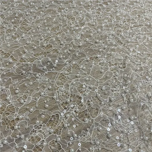 Title 4, Lace Bottom Studded Sequin Lace Fabric for Dres...