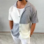 Męski sweter z dzianiny ażurowej z blokami kolorów, oddychający komfort i nowoczesny styl, idealny do casualowych i eleganckich stylizacji. — zdjęcie 3
