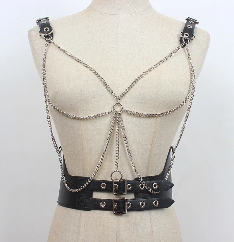 Title 4, Cintura de cuero con cadena de metal punk de ch...
