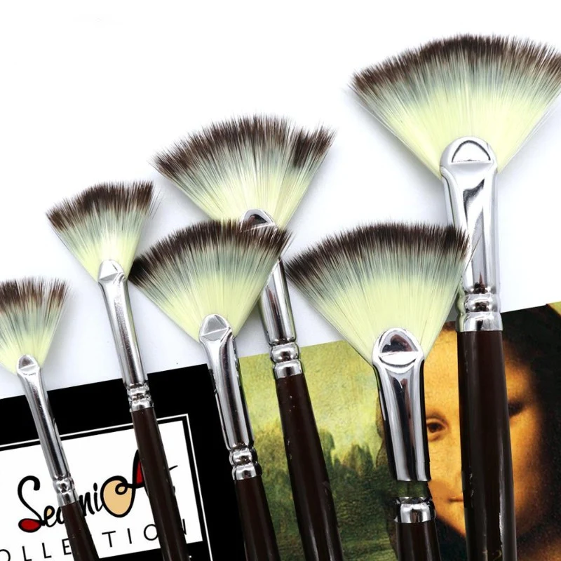 Title 1, 6 Pcs Fan Shaped Nylon Hair Gouache Watercolor ...