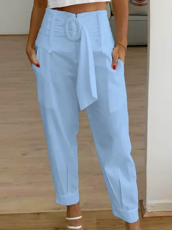 Calças Casuais de Linho Femininas Cropped Conforto e Frescor para o Verão, Caimento Solto e Leve, Ideal para Looks Despojados e Elegantes. — foto 4