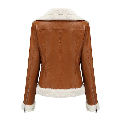 Title 16, Womens Fleece Leather Jacket European Style Wa...